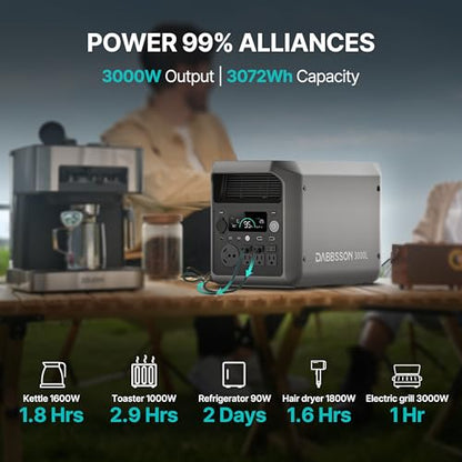 DABBSSON 3072Wh Solar Generator with 210W Solar Panel, Semi-Solid LiFePO4, 3000W AC Output 6,TT-30 1 for Charging RV,P-Boost 3600W,Lightweight,1.3X Runtime,3000L Power Station for Camping Home Backup - style: 3000L+210W Solar Panel