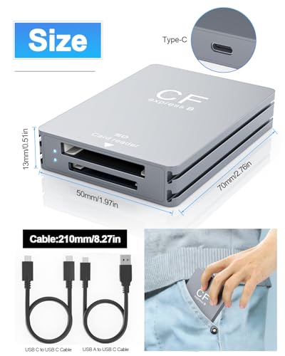 CFexpress Type B SD Card Reader 10Gbps Dual-Slot Memory Card Reader for Photographers,USB 3.2 Gen 2 Type B CF Express Adapter with USB C to USB C/A Cable,Compatible with Windows/Mac/Linux/Android