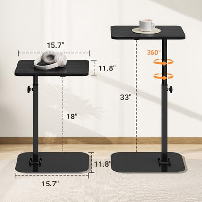 ELYKEN TV Tray Table, C-Shape Couch Desk, 360° Swivel Side Table Height Adjustable, Laptop Stand for Couch Recliner, Small Bedside Tables (Black) - color: Black
