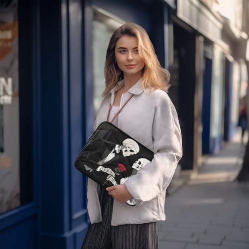 Skeleton Couple Rose Dark Padded Laptop Sleeve Case 13 Inch Soft Quilted Laptop Bag Waterproof Computer Sleeves - color: skeleton couple rose dark, size: Medium