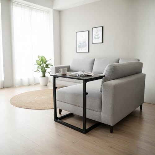 Height Adjustable C-Shaped Sofa Side Table, Laptop Table for Couch & Bed, Black - color: Black