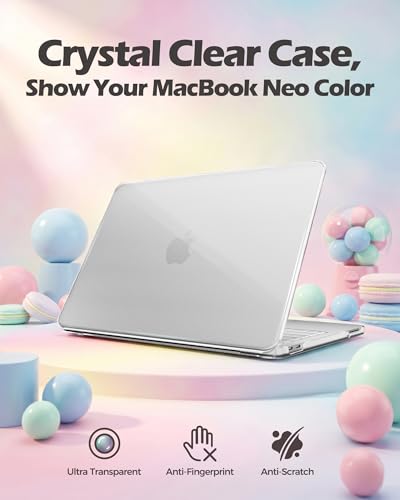 ProCase Clear Case for MacBook Neo 13 Inch 2026 Model A3404, Ultra-Thin Hard Shell Protective Laptop Cover with Keyboard Cover & 50 Coffee Stickers - color: Clear Case + Coffee Stickers