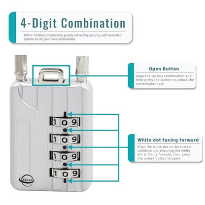 30CM/12in Long Cable Locks - 4-Digit Combination Lock, Re-settable Combination, Security Cable Lock for Luggage, Suitcase, Gun, Helmet - Silver, 1-Pack - size: 30cm (12 inch) Cable