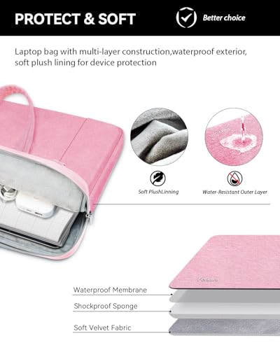 Ferkurn Laptop Case Bag Women Men Computer Sleeve with Shoulder Compatible with HP/Inspiron/Thinkpad/Vivobook/MSI/Surface, 15.6 inch, Pink - color: Blush Pink, size: 15.6 inch