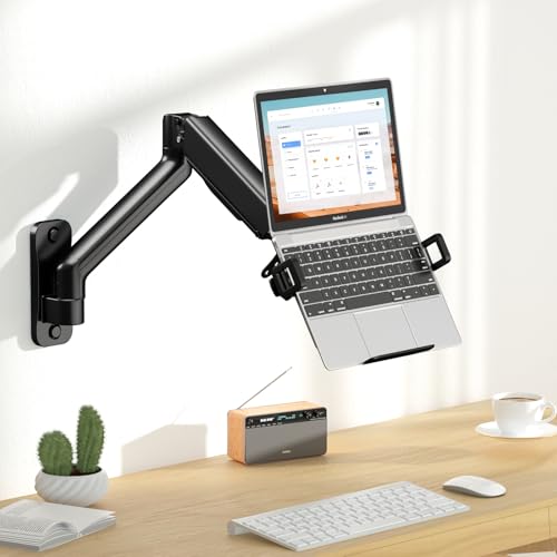2-in-1 Laptop Wall Mount with Detachable Tray for 12-17" Laptops & Monitors | Gas Spring Adjustable Arm , Full Motion Articulating Stand Holds 2.2-19.8 lbs , Black