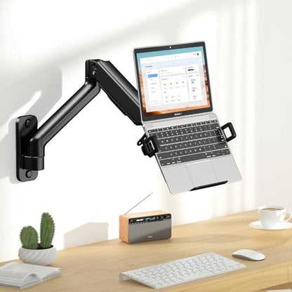 2-in-1 Laptop Wall Mount with Detachable Tray for 12-17" Laptops & Monitors | Gas Spring Adjustable Arm , Full Motion Articulating Stand Holds 2.2-19.8 lbs , Black