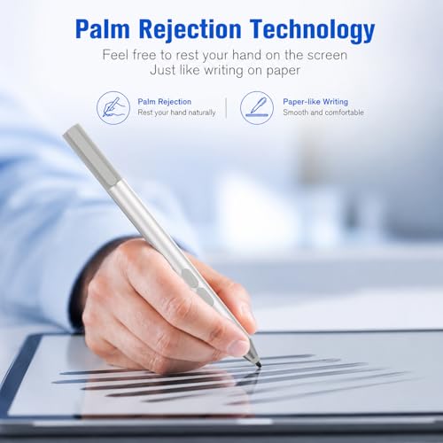 Pen for Surface Pro 11/10/9/8/X, Surface Laptop/Book/Go/Studio, Kobo | Palm Rejection, 1024 Pressure, 2500H Battery Life Active Stylus Pencil for Student Note-Taking & Artist Business Drawing - color: Platinum