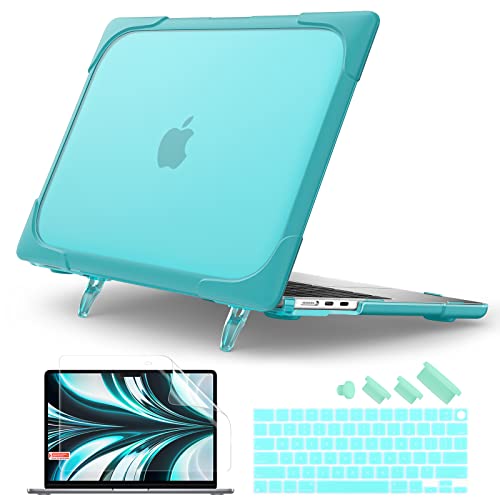 Batianda Foldable Stand Heavy Duty Case for MacBook Air 13.6 inch, Blue | Fits M5 M4 M3 M2 Chip 2026-2022 Model, Ergonomic Stand Holds 22 lbs, Shockproof Bumper, with Keyboard Cover Screen Protector - color: Light Blue