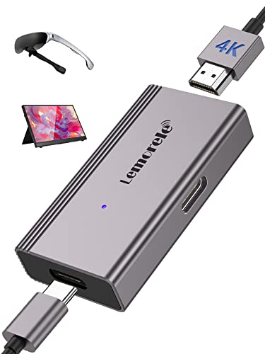 Lemorele 4K 60Hz HDMI to USB C Adapter with Power Supply for AR Glasses | For Switch/PS5/Xbox/Steam Deck Dock; XREAL Air, Rokid, RayNeo AR Glasses & USB-C Portable Monitors, Plug and Play