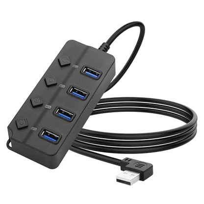 90 Degree USB Hub Splitter YACSEJAO USB 2.0 Data Hub with Individual LED Button On/Off Switch DC5.5 * 2.1 Power Port for Laptop,PC Computer (4 Ports, 1M) - size: 1M, style: 4 Ports