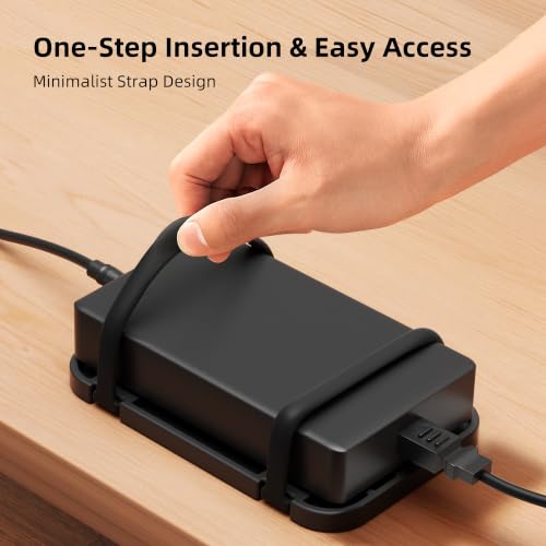 2 Pack Upgraded Laptop Charger Holder,Adjustable Silicone Strap Power Brick Organizer With Heat Dissipation,Under Desk Cable Management Mount For Most Power Adapters,Chargers,Screws & Adhesive - color: Black*2