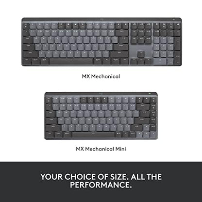 Logitech MX Mechanical Wireless Illuminated Performance Keyboard, Clicky Switches, Backlit Keys, Bluetooth, USB-C, macOS, Windows, Linux, iOS, Android, Metal | Low-Profile Keys, Smart Backlight, Bluetooth and Logi Bolt, USB-C Charging, Up to 15 Days - siz
