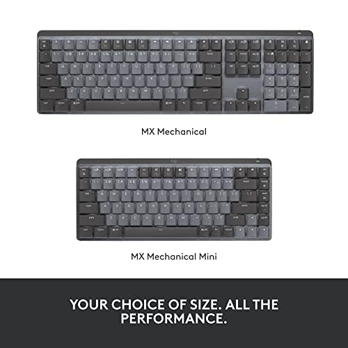 Logitech MX Mechanical Mini Wireless Illuminated Keyboard, Tactile Quiet Switches, Backlit, Bluetooth, USB-C, macOS, Windows, Linux, iOS, Android, Metal | Tactile Quiet Low-Profile Mechanical Switches, Bluetooth or Logi Bolt, USB-C Rechargeable, Adaptive