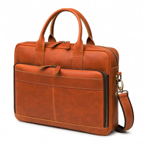 Leather briefcase bag for men Leather Laptop Bags For Men and Women Travel Messenger Bag - color: Tan Brown, size: 16 Inch Briefcase