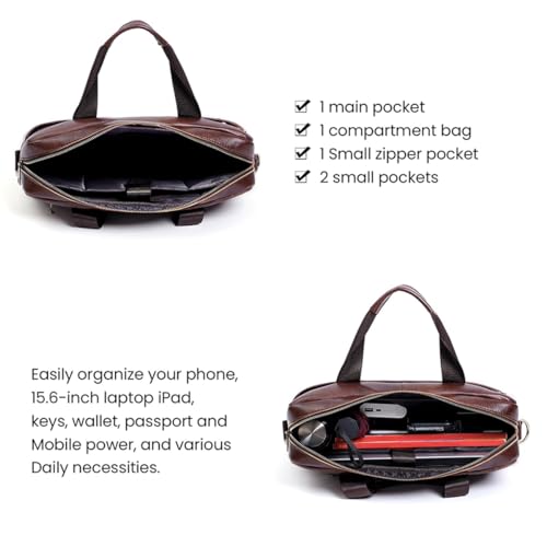 Genuine Leather Business Briefcase Laptop Handbag, Crossbody, Premium Quality, Spacious Design, Versatile Carrying Options - color: Brown