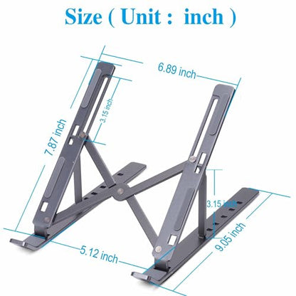 Generic Portable Laptop Stand, Aluminum, 9-15.6 Inches, Adjustable, Anti-Slip, Compatible with Laptops & iPads, Gray - color: Gray