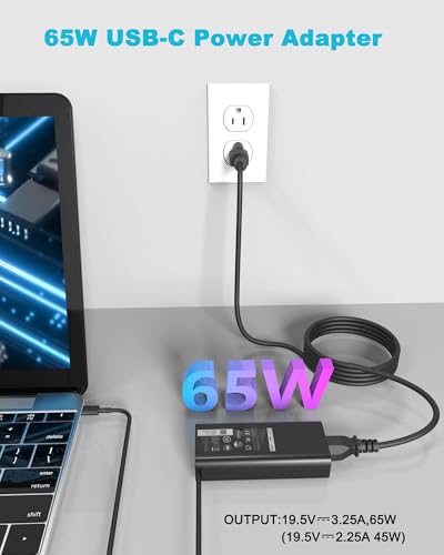 60W 65W USB C Laptop Charger Compatible with Dell Latitude 5540 5550 5420 5450 3550 7420 3540 3450 5520 7440 7430 5530 5430 e5440 for Chromebook XPS 13 Computer AC Power Adapter - color: Dark Black