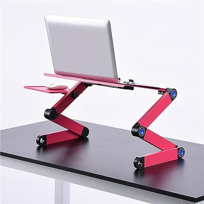 Laptop Stand with Fan, Laptop Stand with W Cooling Fan Mouse BOAD 360° Adjustable Foldable Laptop Desk Table Stand Holder Laptop Cooling Stand for Home, Office, Bed Sofa, Couch - color: Rose Red
