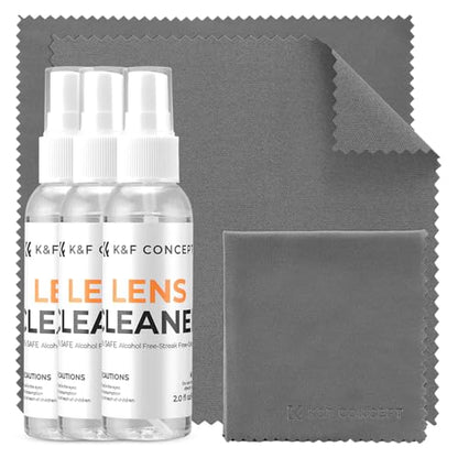 K&F CONCEPT Cleaner Spray Kit,with Microfiber Cloth X3,Glasses Cleaner X3 | 60ml Mild Cleaning Liquid,High Density Cloths,Individually Packaged,Washable & Reusable,For Eyeglasses,Screen,and Camera,MK01