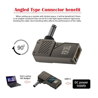 USB C to DC Adapter,USB C Female to DC 4.5x3.0mm DE Barrel Jack Plug PD 100W Laptop Fast Charging Adapter with Wattage Display - style: 4.5x3.0mm for DE