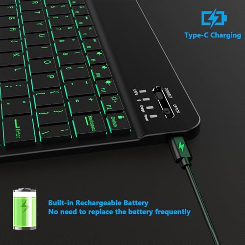 Backlit Bluetooth Keyboard Small Portable Wireless Keyboard Rechargeable Illuminated for Android Samsung Tablet Cell Phone Smartphone iPad A16 11th 10th Generation iPad Pro Air Mini iPhone (Black) - color: Black