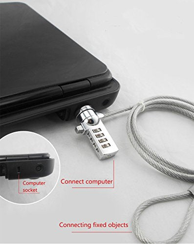 AOMGD 2 Pcs Laptop Lock Notebook Combination Lock Security Cable | 6-Foot, 4 Digit Password Protections, Theft Deterrent, Suitable for 3x7mm Keyholes - color: Silver