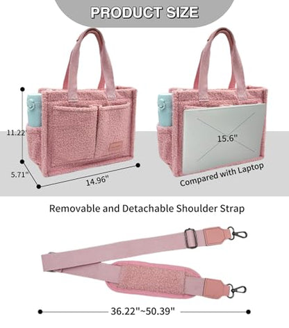 Large Canvas Tote Bag for Women Work Tote Bags with Pockets Laptop Crossbody Purses Everyday Bag Handbags for Travel - color: Plush Pink