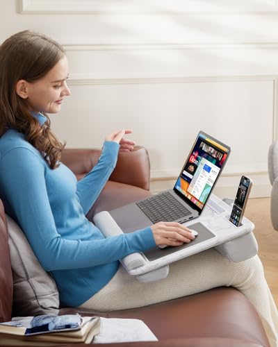 HUANUO Lap Desk - Fits up to 17 inches Laptop Desk, Built in Mouse Pad & Wrist Pad for Notebook, Laptop, Tablet, Lap Stand with Tablet, Pen & Phone Holder, Marbling, HNLD3M - color: Marbling