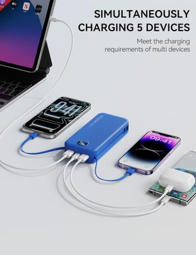Nusyddy Portable Charger 20000mAh Fast Charging w/Built-in Wall Plug Navy | PD20W Fast Charging, High Capacity, LED Display, Charge 5 Devices at once, TSA Approved, Compatible with iPhone/Samsung - color: Midnight Blue