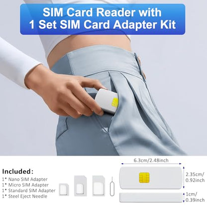 SIM Card Reader-Micro/Nano/Standard Sim Card Readers-USB to SIM Card Adapter Edit,Sim Card Adapter Kit with Eject Pin and Read Messages/Contacts,SIM Card Reader for Laptops Computer Windows