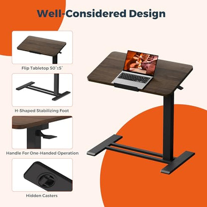 28''Pneumatic Overbed 50°Tilting Bedside Table,Small Standing Desk | 27.6" Wx15.7" D, Mahogany Rolling Bedside Table,Hospital BedTable,Medical Bedside Table,Overbed Table with Wheels,Mobile Desk - color: Mahogany, size: 2816