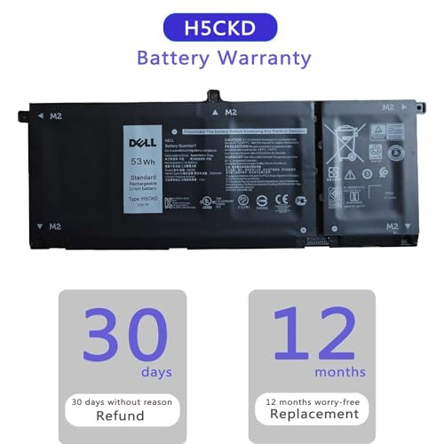 DELL H5CKD Battery for Dell Latitude 3410 3510, Inspiron 5300 5401 5408 5409 5501 5508 5509 5400 5406, Inspiron 7306 7405 2-in-1, Vostro 5300 5301 5401 5501 5402 P129G 7T8CD 07T8CD TXD03 53Wh 15V