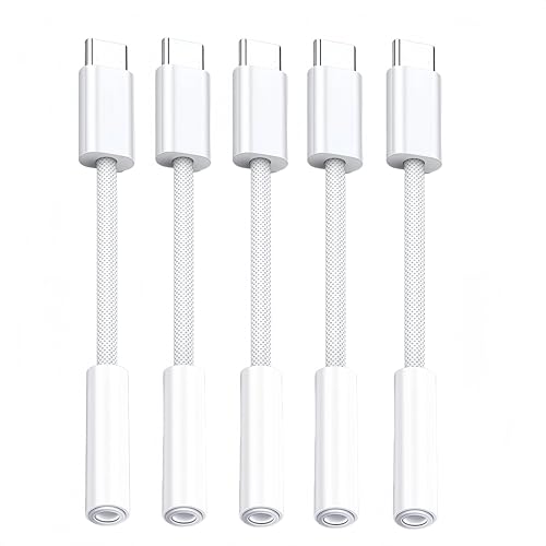 5 Pack USB C to Headphone Jack Adapter,USB c to 1/8 inch Audio Adapter Compatible with iPhone 17 16 15 Samsung Galaxy S25,S24,S23 Ultra, Note 20, iPad Pro, MacBook, Pixel XL and More - size: 5 Pack
