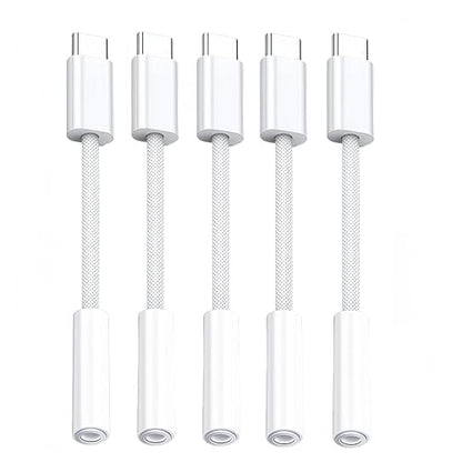 5 Pack USB C to Headphone Jack Adapter,USB c to 1/8 inch Audio Adapter Compatible with iPhone 17 16 15 Samsung Galaxy S25,S24,S23 Ultra, Note 20, iPad Pro, MacBook, Pixel XL and More - size: 5 Pack