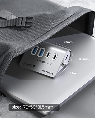 ORICO 4-Port USB 3.2 Gen2 Hub, Desktop USB 3.2 Hub with 2 USB-A, 2 USB-C, 5V 3A Power Supply Port, 10Gbps Aluminium USB-Splitter with 1.64Ft USB-C to USB-A/C Cable for iMac, MacBooks, Mac mini - size: 50cm, style: M3CU2