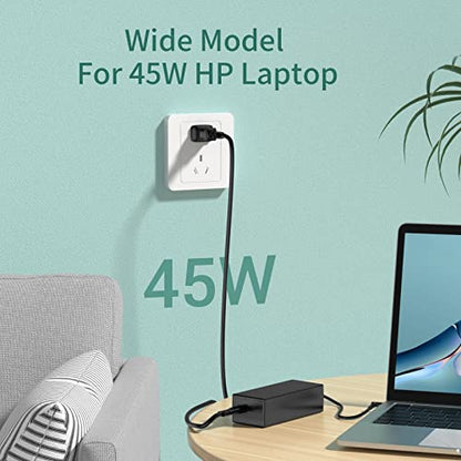Replacement for HP Laptop Computer Charger, 45W Smart Blue Tip AC Adapter for Pavilion Stream, 7.5ft Power Cord (19.5V 2.31A, 4.5mm Connector)