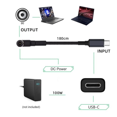 USB-C 100W 20V Input to DC 6.0 * 1.4 * 0.6mm PD Power 65W Output Charge Cable Support QC PD Type-C for Laptop (1.8m) - style: 6.0x1.4mm