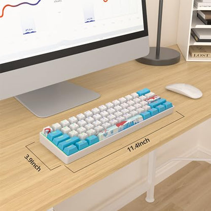 60% Mechanical Keyboard Blue and White, Compact 60 Percent Gaming Keyboard RGB Backlit, 61 Keys Mini Keyboard, USB Wired Office Keyboard for Windows Mac Laptop PC (61 Sea/Red Switches) - color: 61 Sea/Red Switch