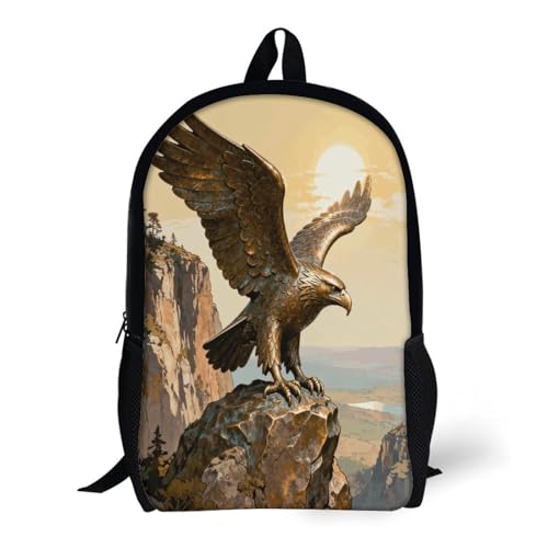 17-Inch Laptop Backpack Water-Resistant Bronze Eagle Cliff Daypack with Shoulder Strap Lightweight Casual Rucksack for Travel Commuter Hiking Outdoor Activities 20l Black