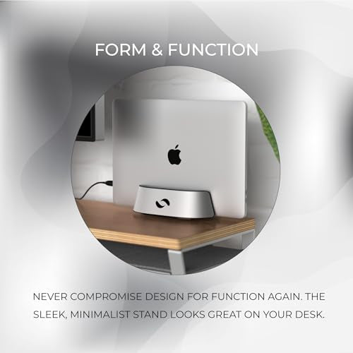 HumanCentric Vertical Laptop Stand in Silver Aluminum, Adjustable | Upright Holder & Dock, Fits MacBook Pro & Laptops .5" to 1.5", Clamshell Compatible, Laptop Vertical Stand - color: Aluminum Silver