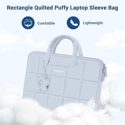 MOSISO Laptop Case 13.3 inch,13-13.3 inch Puffy Laptop Sleeve Compatible with MacBook Neo 13/Air 13 13.6/Pro/Pro 14,HP Dell ASUS Lenovo,Rectangle Quilted Bag with Handle&Flower Pendant, Baby Blue - color: Baby Blue, size: 13.3 inch