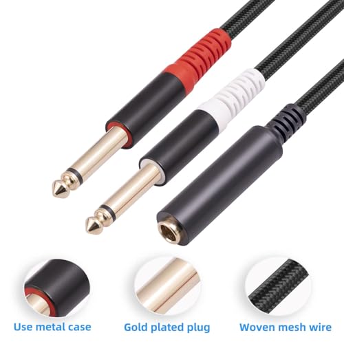 2 Pack 1/4 TRS Breakout Cable 1 FT, Splitter Y Adapter, 6.35mm TRS Female to Dual 6.35mm TS Mono Male Jack Cable for Guitar or Mixer with Jack Output - size: 1 FT 2 Pack, style: 1/4 TRS Breakout Cable