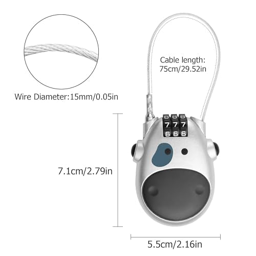 YACSEJAO Retractable 75 CM/2.5 FT Steel Wire Cable Lock, 3 Digit Combination Lock, Silver, Bike, Motorcycle, Luggage, Locker