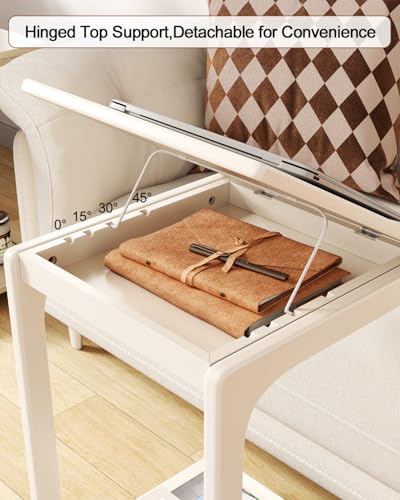 AQIMUELE Wooden C-Shaped End Table,Couch Table with Adjustable Desktop,Small Rolling Side Table with 2 Lockable Wheels,Small End Table for Couch, Living Room,Bedroom (White) - color: White, size: 15.6"D x 15.7"W x 24.8"H, style: Modern 2 Tier