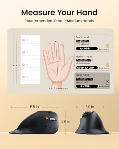 ProtoArc EM05 NL Wireless Trackball Mouse, Vertical Trackball Mouse | 62° Vertical Design Supports a Natural Wrist Posture, Connect 3 Devices Via Bluetooth/2.4G USB-A, 500mAh Rechargeable Battery - color: Gray