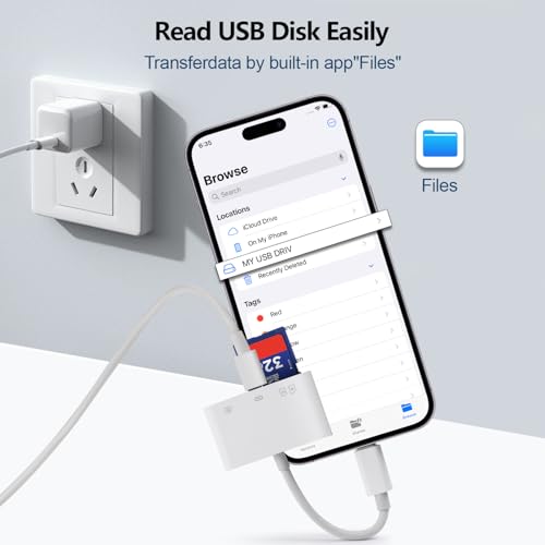 SD Card Reader for iPhone 15-17, 4-in-1 USB C SD Card Reader iPhone with SD/TF/USB-A 3 Slots & Charging Port, Digital Trail Camera Card Viewer for MacBook Laptop Android Phone, Plug and Play - size: 4-IN-1 SD Card Reader