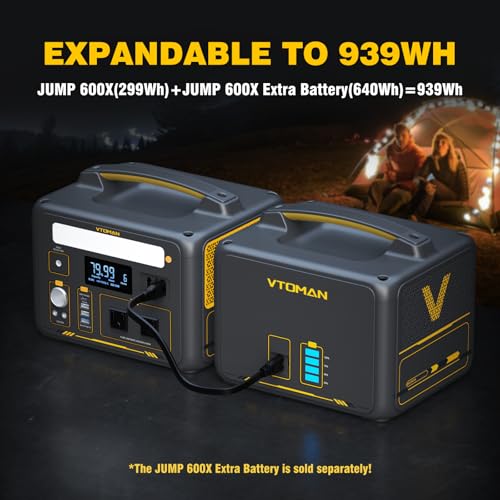 VTOMAN 939Wh Portable Power Station Bundle with Extra Battery & 110W Solar Panel Included - Up to 1200W Solar Power Generator for Home Backup, Off-grid, Road Trip, RV, Camping, Fishing, Emergencies - style: Jump600X+110W+ExtraBattery