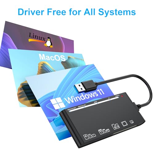 xD-Picture Card Reader USB 3.0, Multi-Card Reader for xD/CF/MS/SD/TF, 7-in-1 Memory Card Reader/Adapter for Windows, Mac, Linux (USB-A)