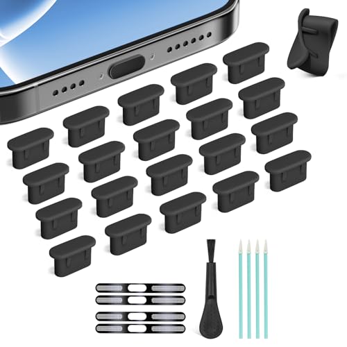 Silicone USB C Dust Plug, 5-in-1 20 Pack USB C Plug Cover with 4 Pack Speaker Dust Cover Charging Port Protector for iPhone 15/16/17/Galaxy/All USB C-Port Devices (Black 20+Speaker Cover) - color: Black 20+Speaker Cover