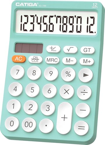 CATIGA 12 Digit Desktop Calculator Basic Desk Calculator with Large LCD Display, Big Buttons, 4 Function, Solar and Battery Dual Power, for Office, School, Home, SD-1292 Fresh Blue - color: 5.2) Fresh Blue
